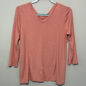 J. Jill Women's‎ Medium Double V-Neck Top Coralstone Pima Cotton 3/4 Sleeve